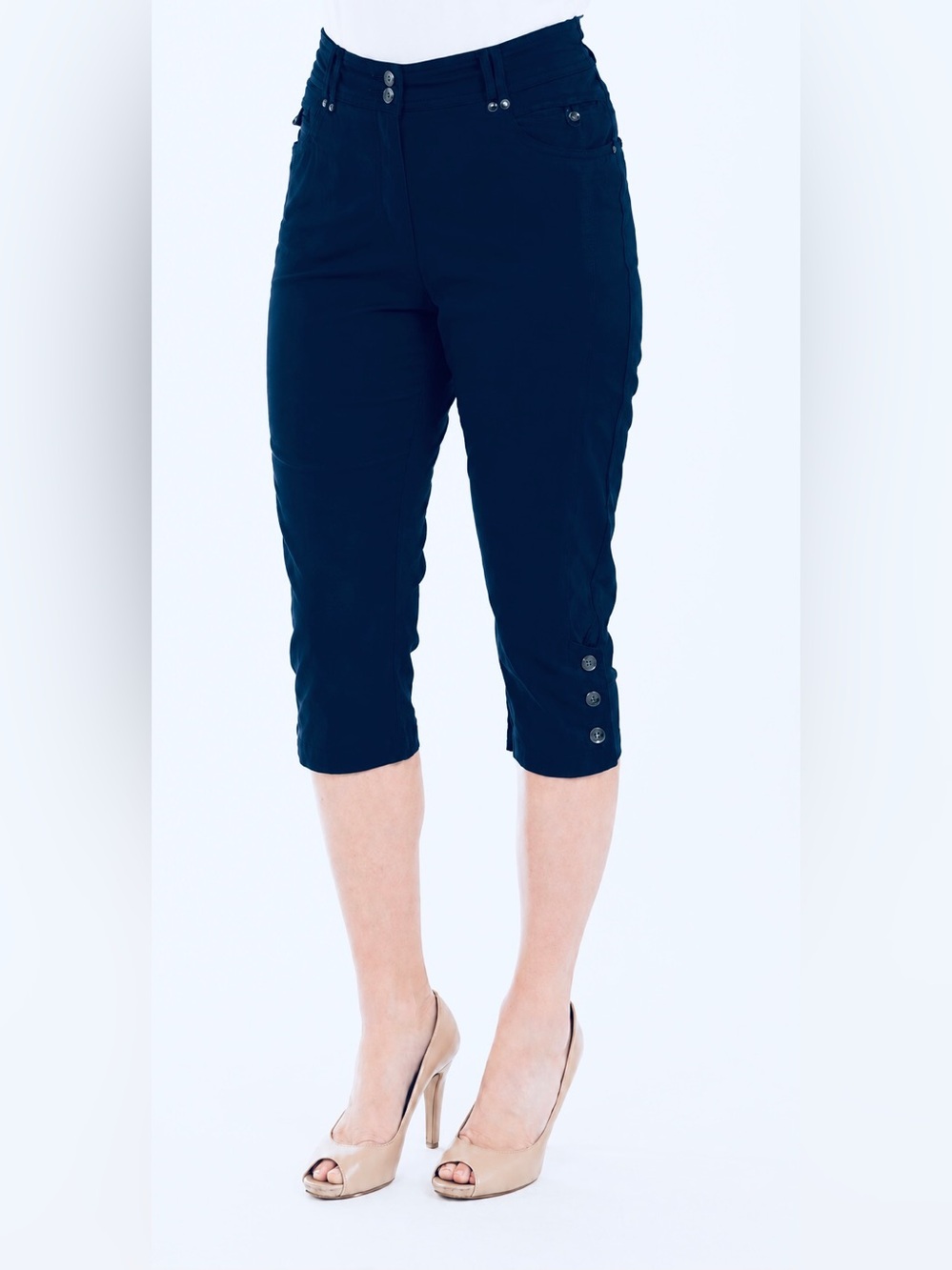 DKR Organic Cotton Capri with Button Detail on Hem-Navy